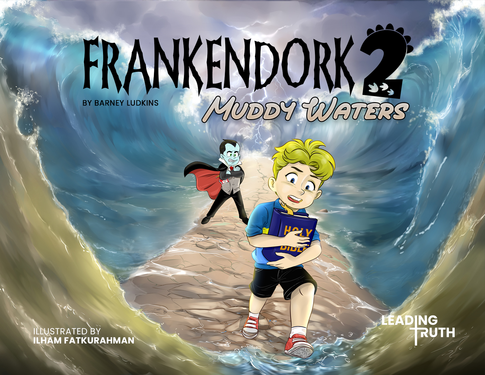 Sequel to Frankendork. Franky is holding a bible, while walking through water. The water is muddy, until Franky takes a step. The water clears.